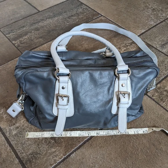 Nina Raye Lamb Leather Chic Sporty Super Soft Luxurious Crossbody Satchel Gray - Picture 7 of 12